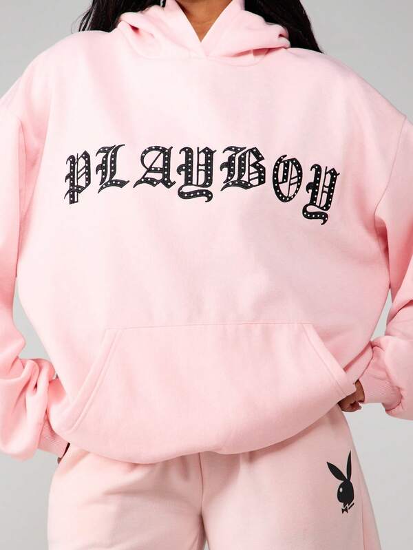 Missguided X Playboy Oversized Hoodie With Embroidered Graphic Design