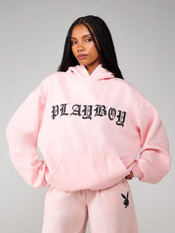 Missguided x Playboy Oversized Hoodie With Embroidered Graphic Design