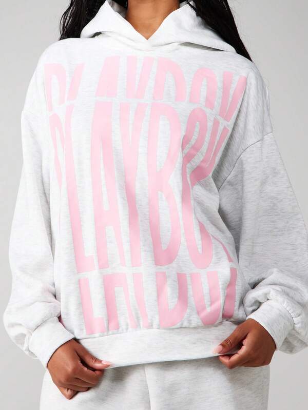 Missguided X Playboy Oversized Hoodie With Pink Text Print