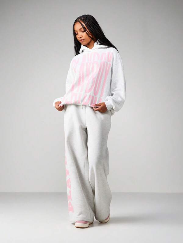 Missguided X Playboy Oversized Hoodie With Pink Text Print
