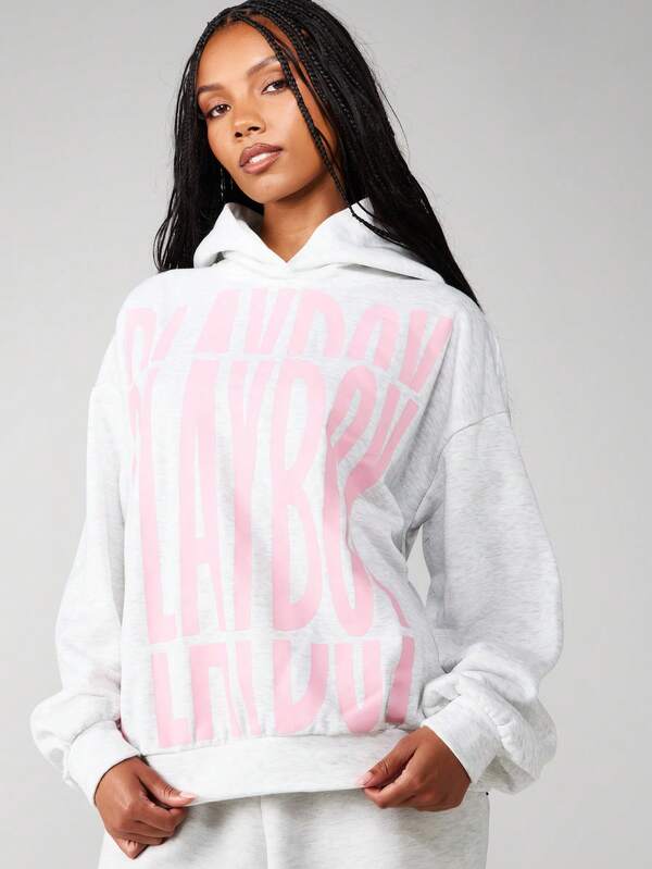 Missguided x Playboy Oversized Hoodie With Pink Text Print