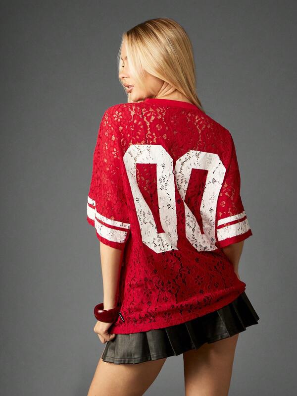 Missguided X Playboy Oversized Lace Graphic T Shirt With Print