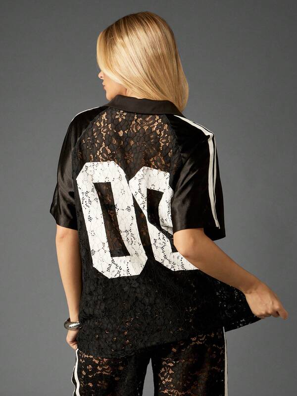 Missguided X Playboy Oversized Lace T-Shirt With Logo Print
