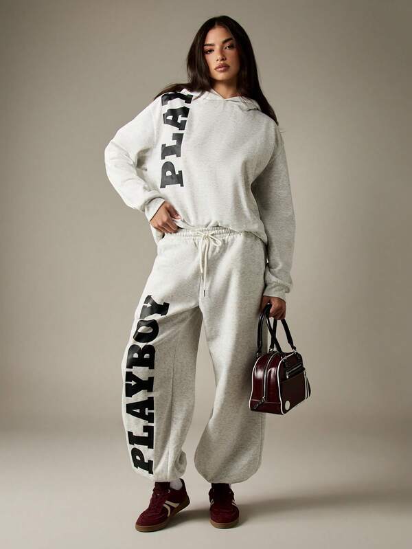 Missguided X Playboy Oversized Logo Print Hoodie With Drawstring