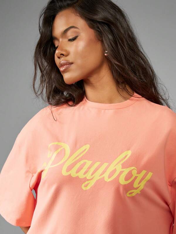 Missguided X Playboy Oversized Logo Short Sleeve Casual T-Shirt