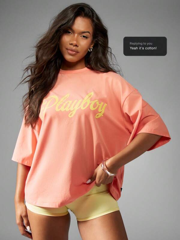 Missguided x Playboy Oversized Logo Short Sleeve Casual T-Shirt