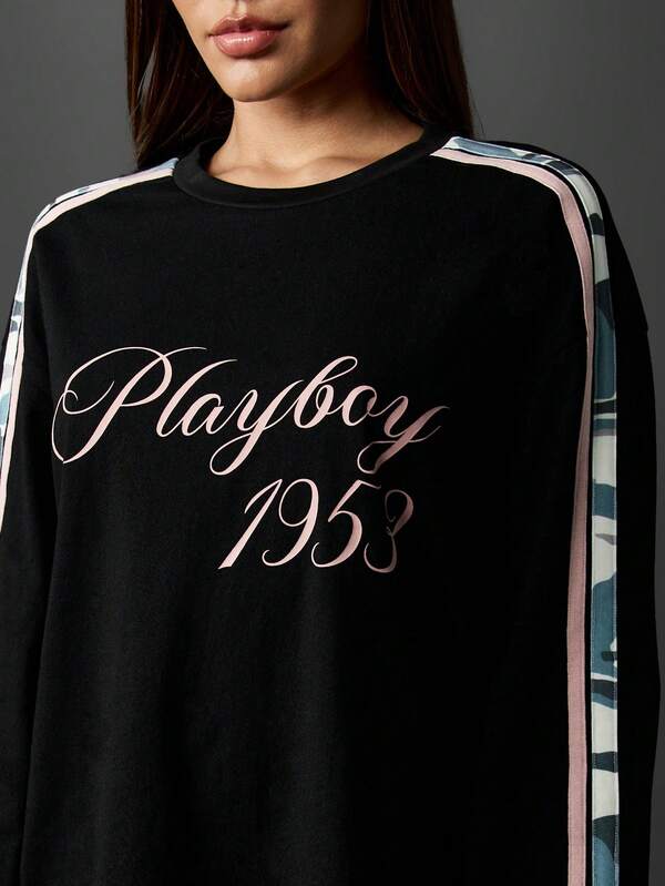 Missguided X Playboy Oversized Long Sleeve Sweatshirt With Contrast Stripe Detail