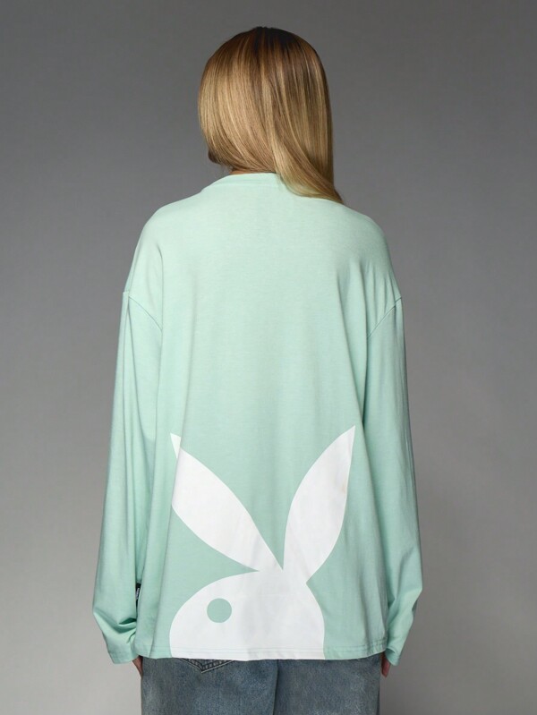 Missguided X Playboy Oversized Long Sleeve T-Shirt With Logo Print