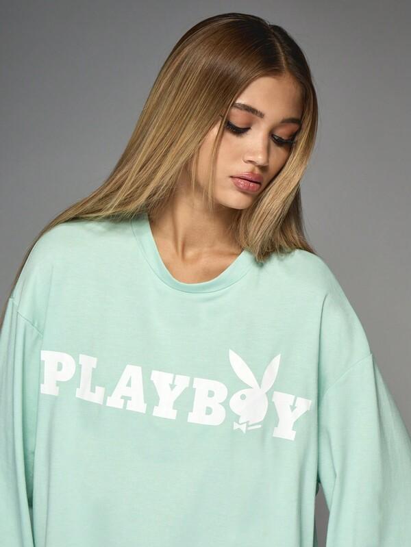 Missguided X Playboy Oversized Long Sleeve T-Shirt With Logo Print
