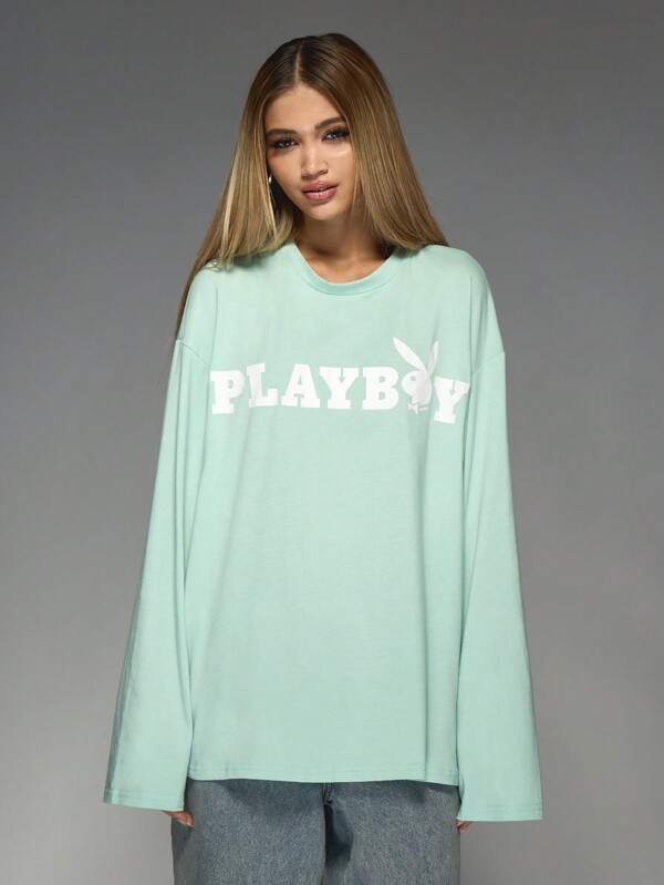 Missguided x Playboy Oversized Long Sleeve T-Shirt With Logo Print
