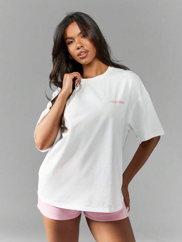 Missguided X Playboy Oversized Lucky Horse Shoe Logo Short Sleeve T-Shirt