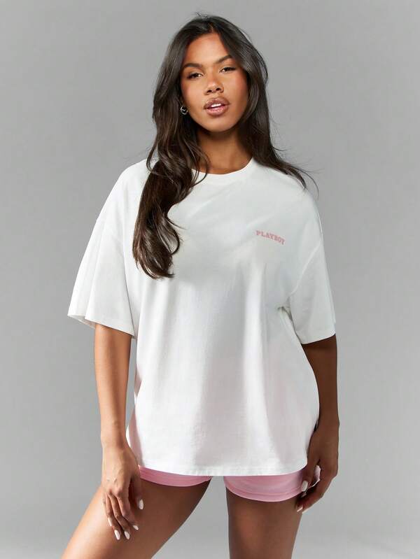 Missguided X Playboy Oversized Lucky Horse Shoe Logo Short Sleeve T-Shirt