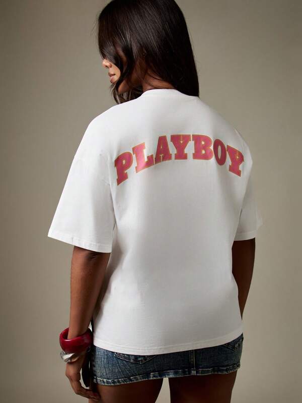 Missguided X Playboy Oversized Magazine Cover Print T Shirt With Retro Design