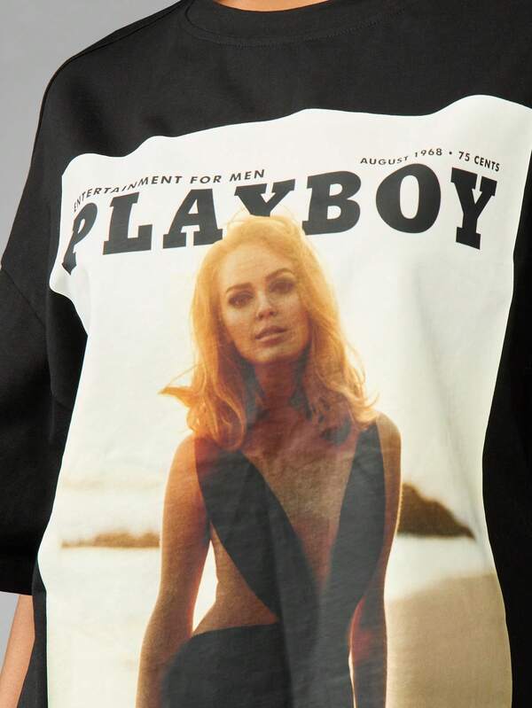Missguided X Playboy Oversized Magazine Cover T Shirt With Retro Print
