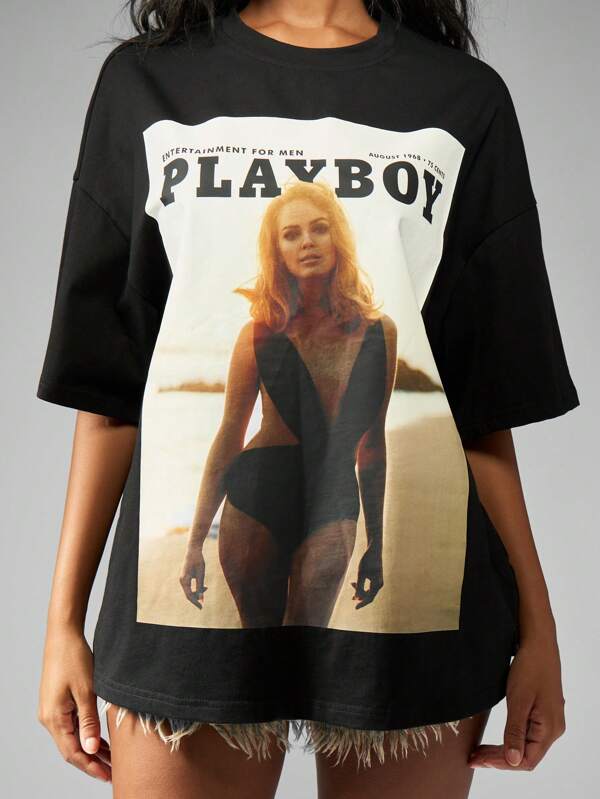Missguided x Playboy Oversized Magazine Cover T Shirt With Retro Print