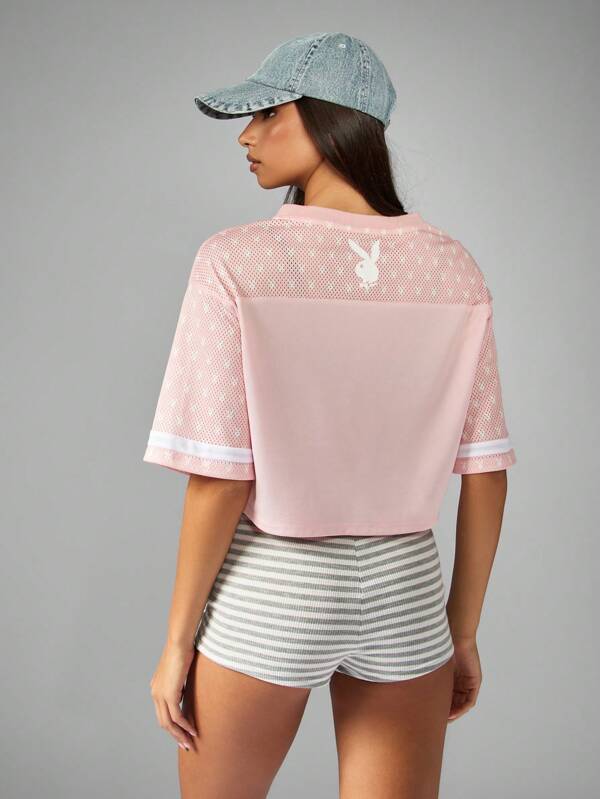 Missguided X Playboy Oversized Mesh Jersey Crop Top With Number Print