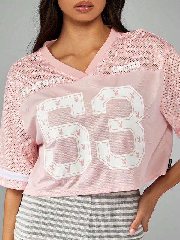 Missguided X Playboy Oversized Mesh Jersey Crop Top With Number Print