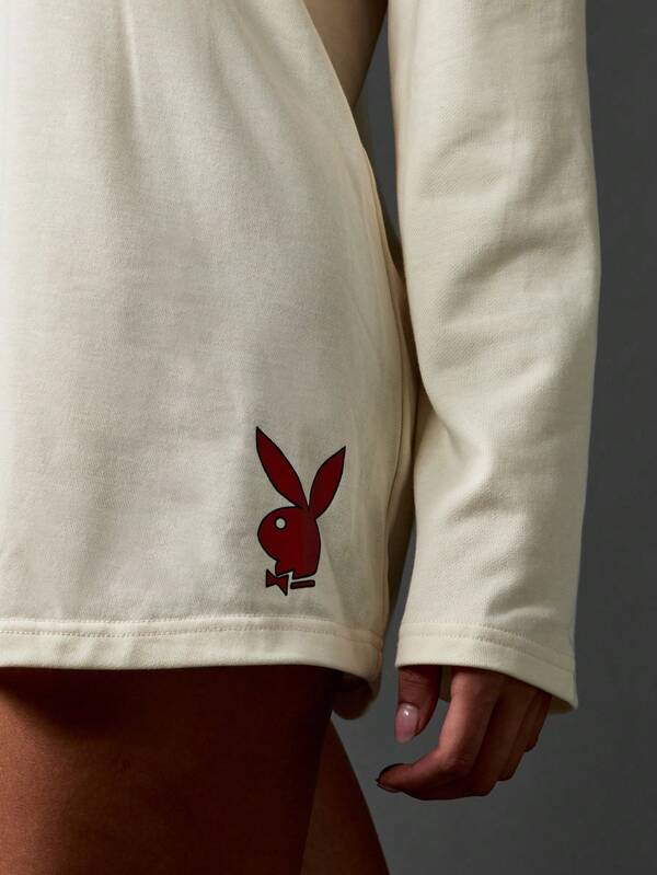 Missguided X Playboy Oversized Mini Dress With Long Sleeves And Varsity Design