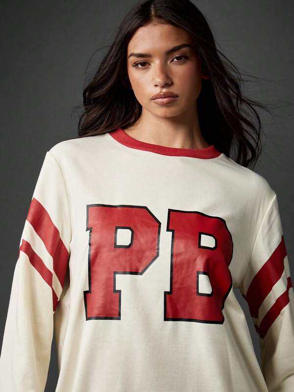 Missguided X Playboy Oversized Mini Dress With Long Sleeves And Varsity Design
