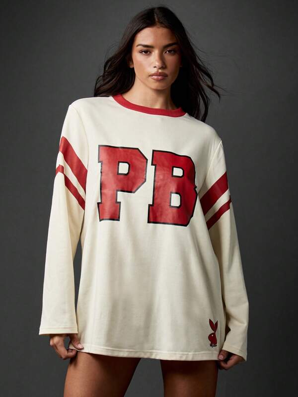 Missguided x Playboy Oversized Mini Dress With Long Sleeves And Varsity Design