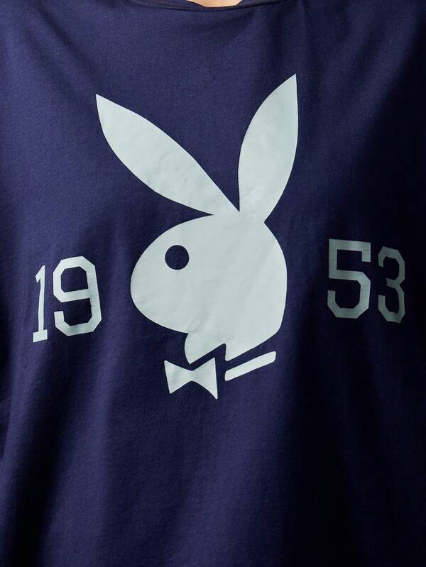 Missguided X Playboy Oversized Navy T Shirt With Bunny Logo Print