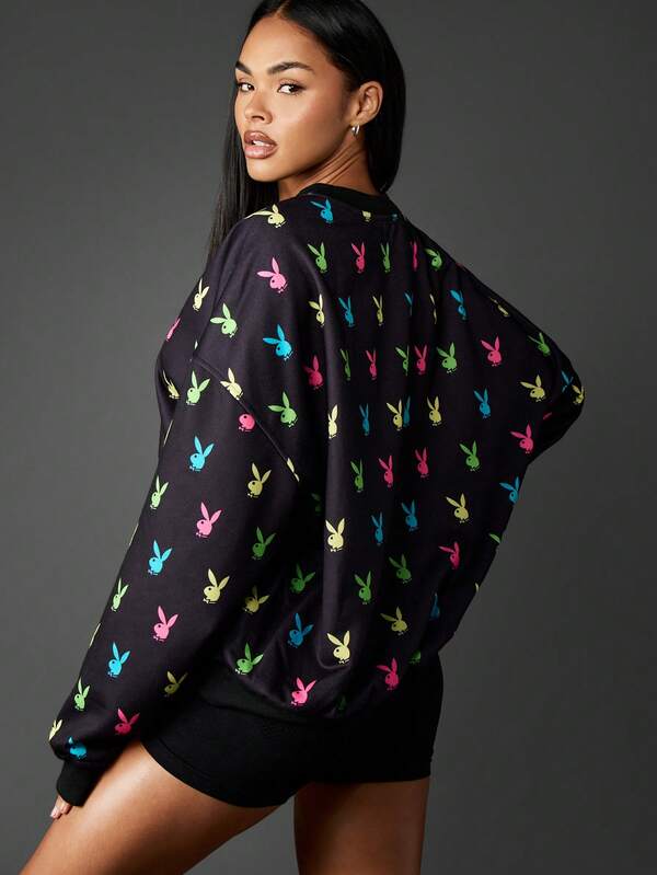 Missguided X Playboy Oversized Print Long Sleeve Sweatshirt