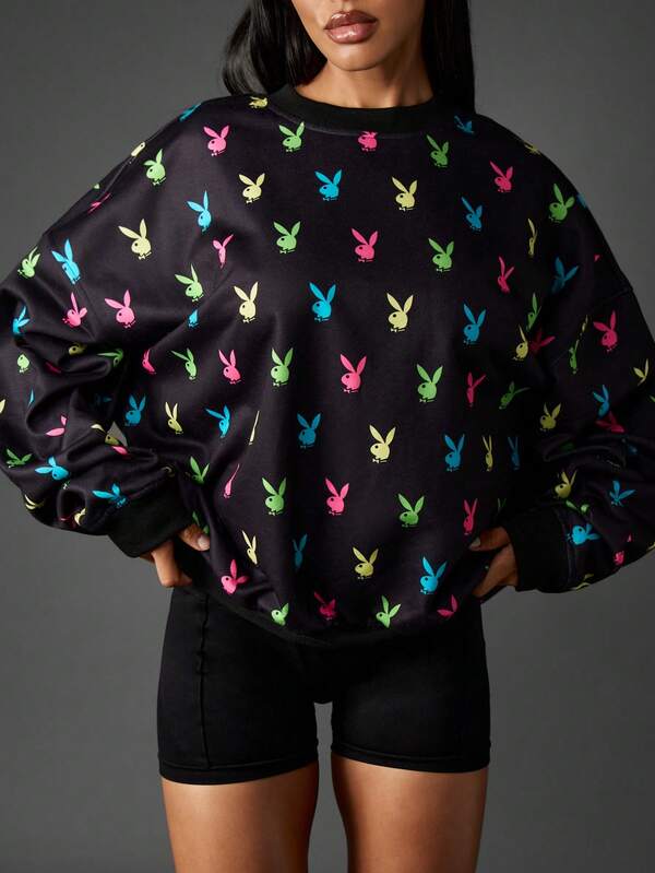 Missguided X Playboy Oversized Print Long Sleeve Sweatshirt