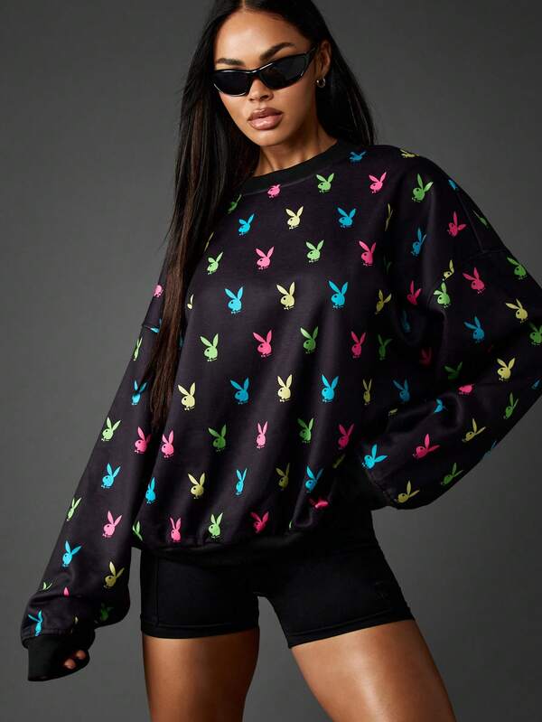 Missguided x Playboy Oversized Print Long Sleeve Sweatshirt