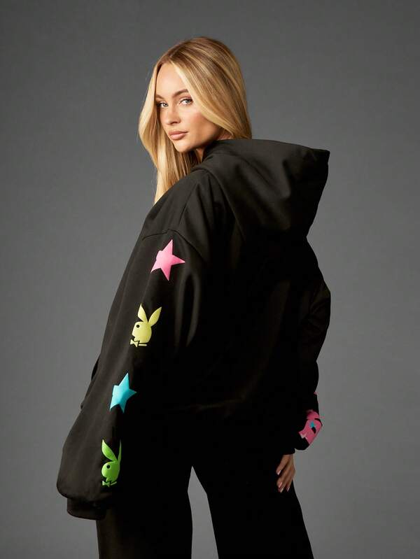 Missguided X Playboy Oversized Puff Print Hoodie With Logo
