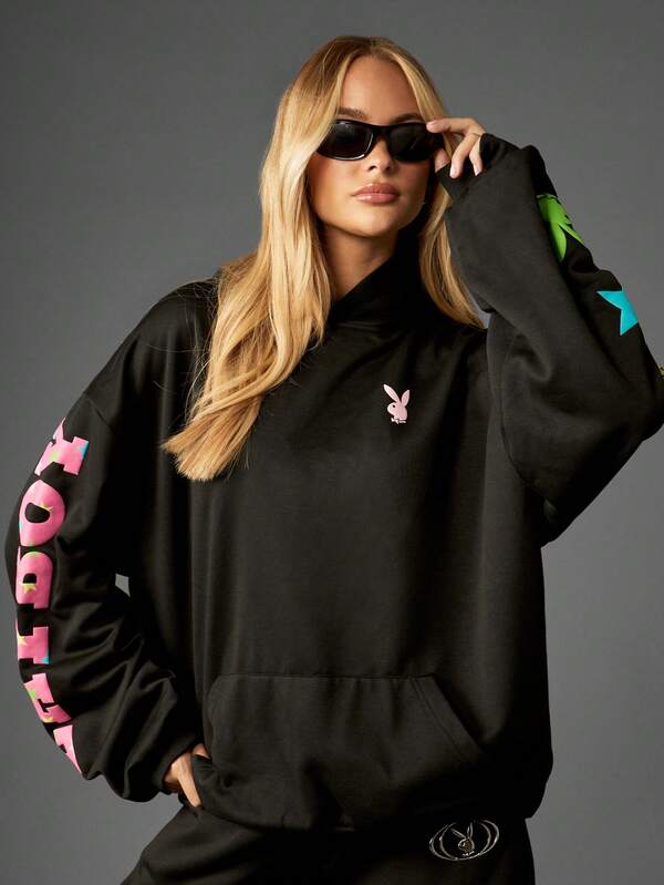 Missguided X Playboy Oversized Puff Print Hoodie With Logo