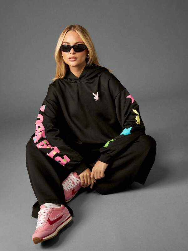Missguided x Playboy Oversized Puff Print Hoodie With Logo