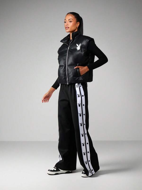 Missguided X Playboy Oversized Puffer Vest With Logo