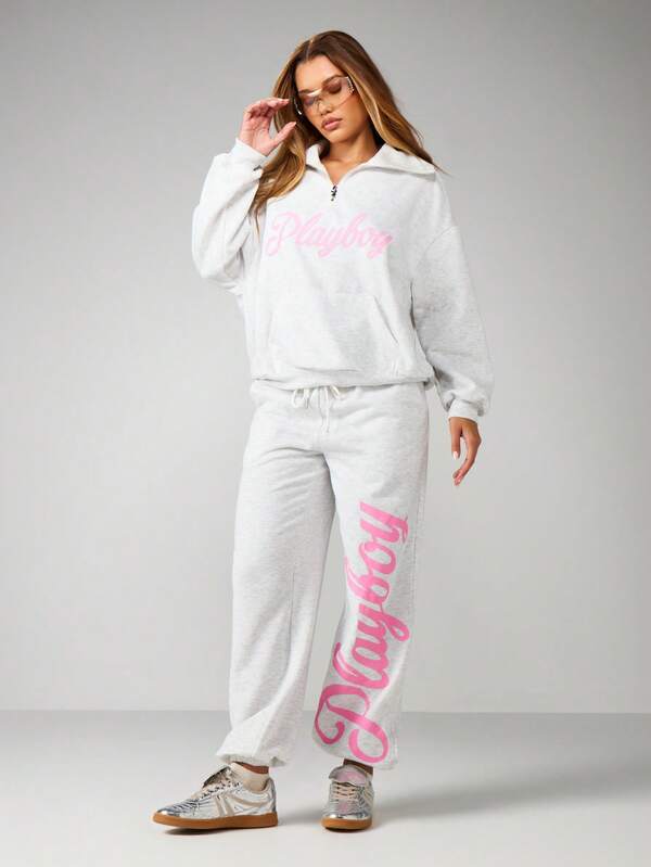 Missguided X Playboy Oversized Quarter Zip Pullover Sweatshirt