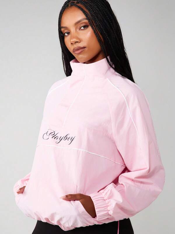 Missguided X Playboy Oversized Quarter Zip Pullover Jacket