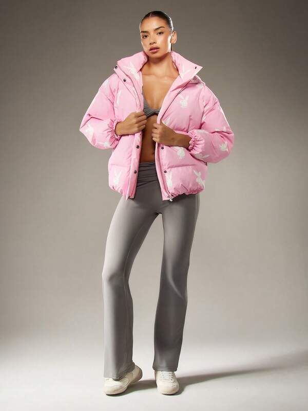 Missguided X Playboy Oversized Quilted Puffer Jacket With Bunny Logo Print