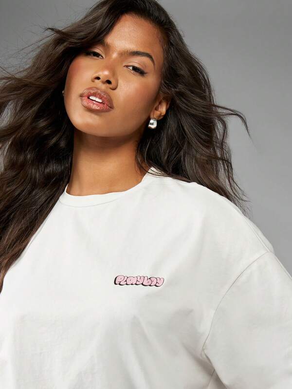 Missguided X Playboy Oversized Retro Cherry Print Logo Tee