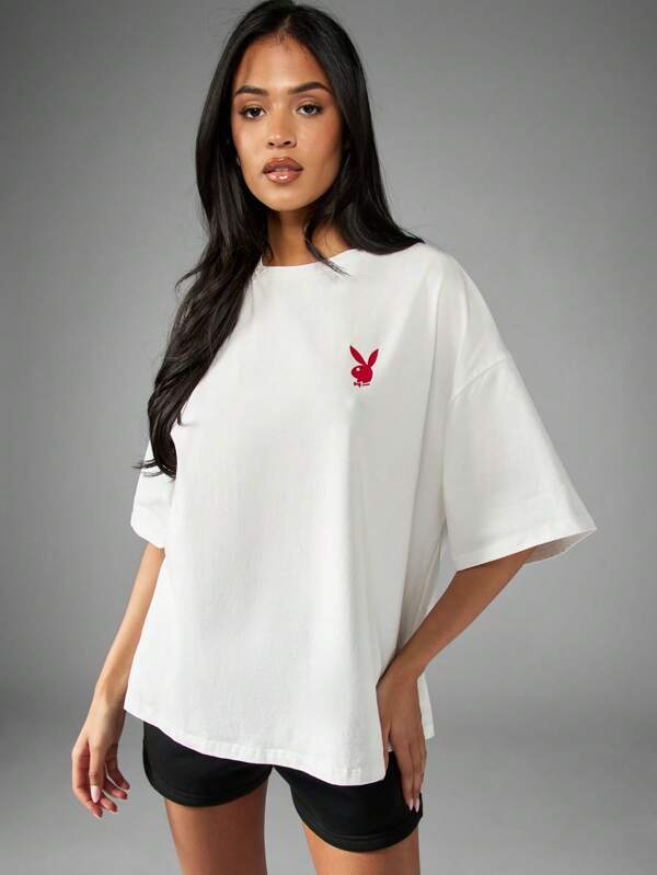 Missguided X Playboy Oversized Retro Graphic Print T-Shirt