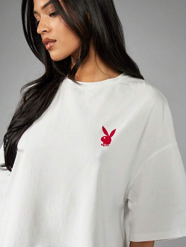 Missguided X Playboy Oversized Retro Graphic Print T-Shirt