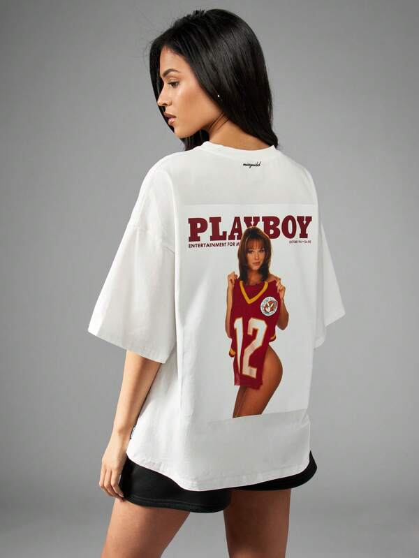 Missguided x Playboy Oversized Retro Graphic Print T-Shirt