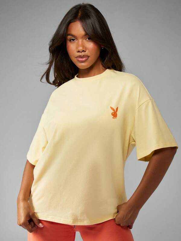 Missguided X Playboy Oversized Retro Style Fashion Casual Graphic T-Shirt With Logo Print