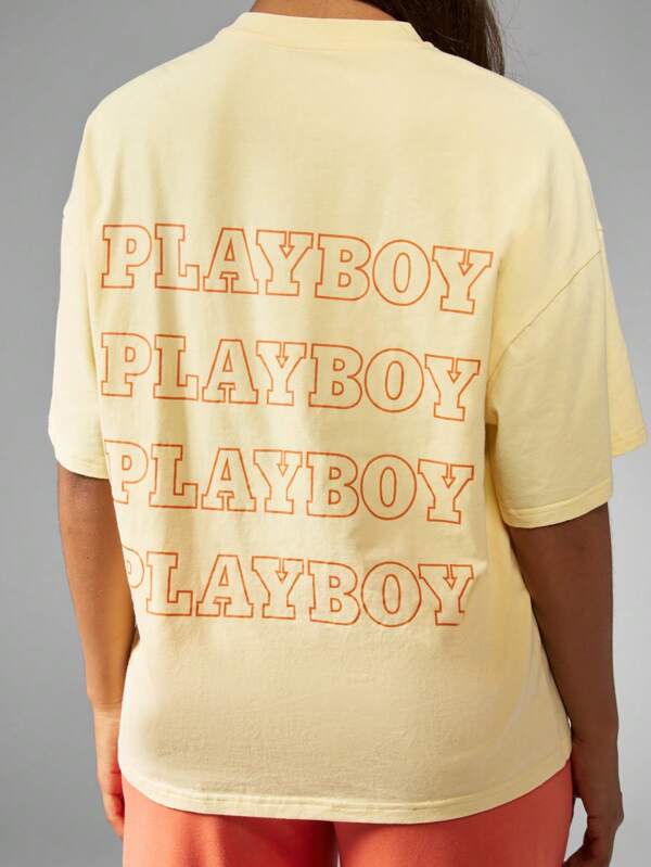 Missguided x Playboy Oversized Retro Style Fashion Casual Graphic T-Shirt With Logo Print