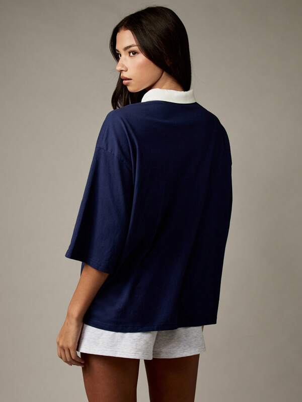 Missguided X Playboy Oversized Rugby Polo Shirt With Logo And Contrast Collar