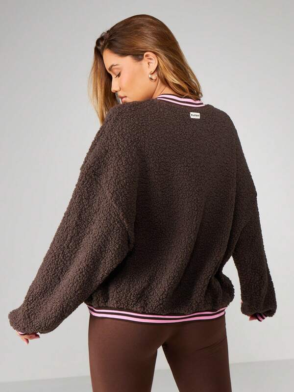 Missguided X Playboy Oversized Sherpa Sweatshirt With Contrast Trim