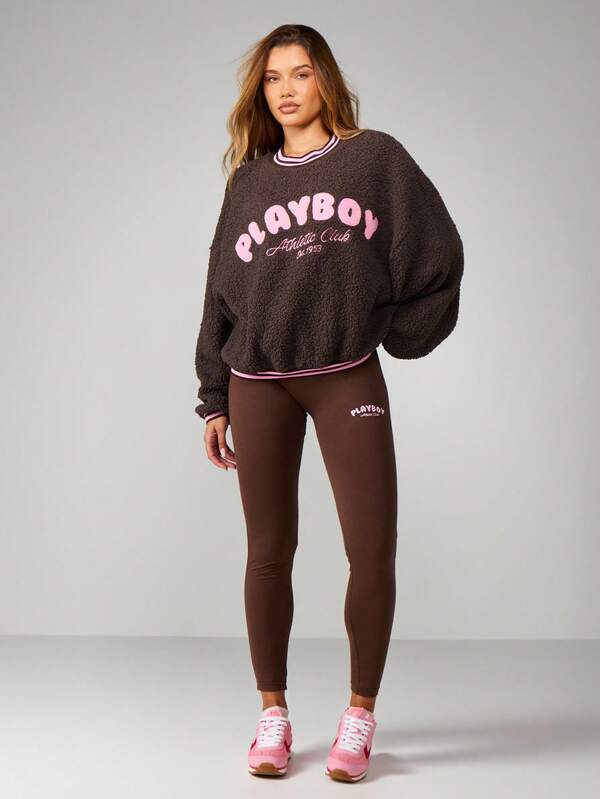 Missguided X Playboy Oversized Sherpa Sweatshirt With Contrast Trim