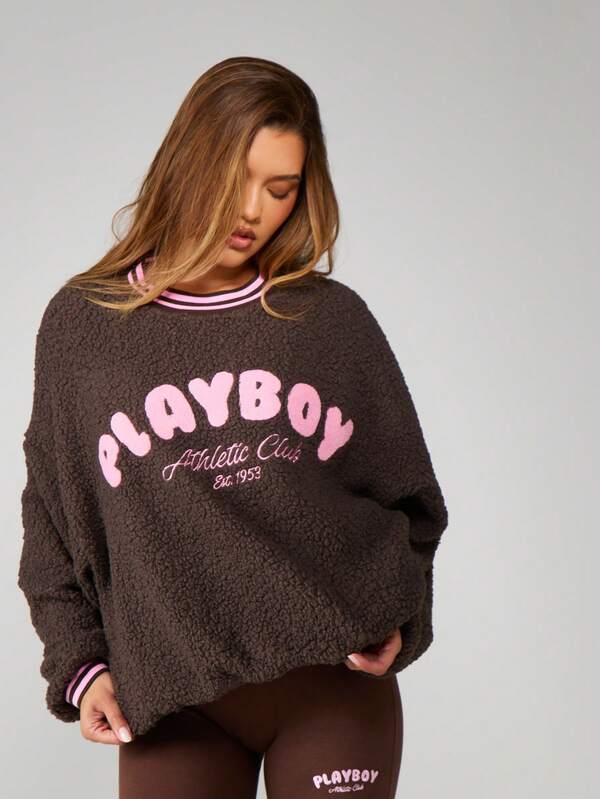 Missguided x Playboy Oversized Sherpa Sweatshirt With Contrast Trim