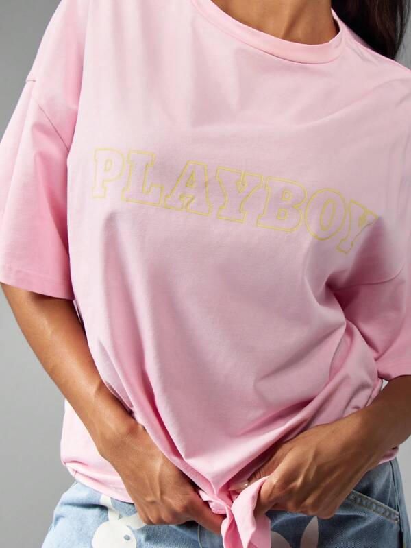 Missguided X Playboy Oversized Short Sleeve Cotton Bunny Graphic T-Shirt