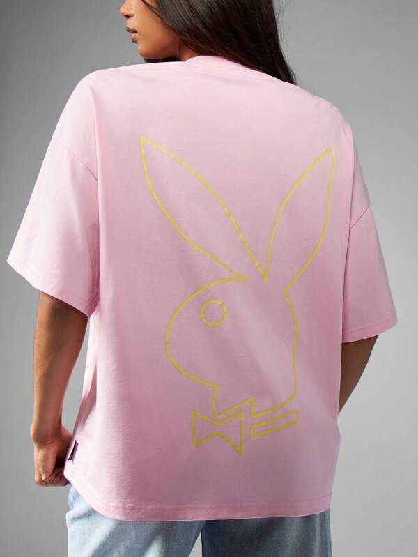 Missguided x Playboy Oversized Short Sleeve Cotton Bunny Graphic T-Shirt