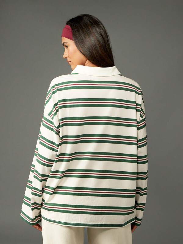 Missguided X Playboy Oversized Stripe Polo Shirt With Long Sleeves