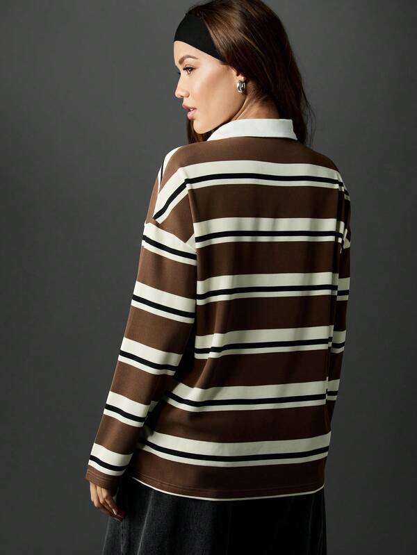 Missguided X Playboy Oversized Striped Collared Rugby Polo Top