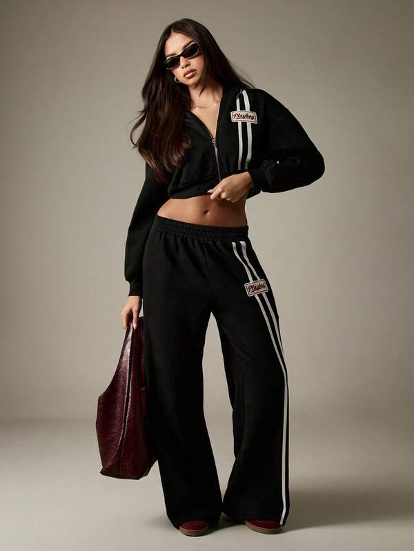 Missguided X Playboy Oversized Striped Wide Leg Joggers